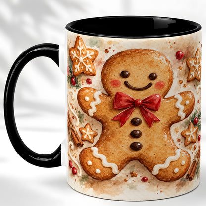 #pl[11oz|Black] Watercolor Gingerbread Coffee Mug, Christmas Cookie Mug, Ceramic Cup