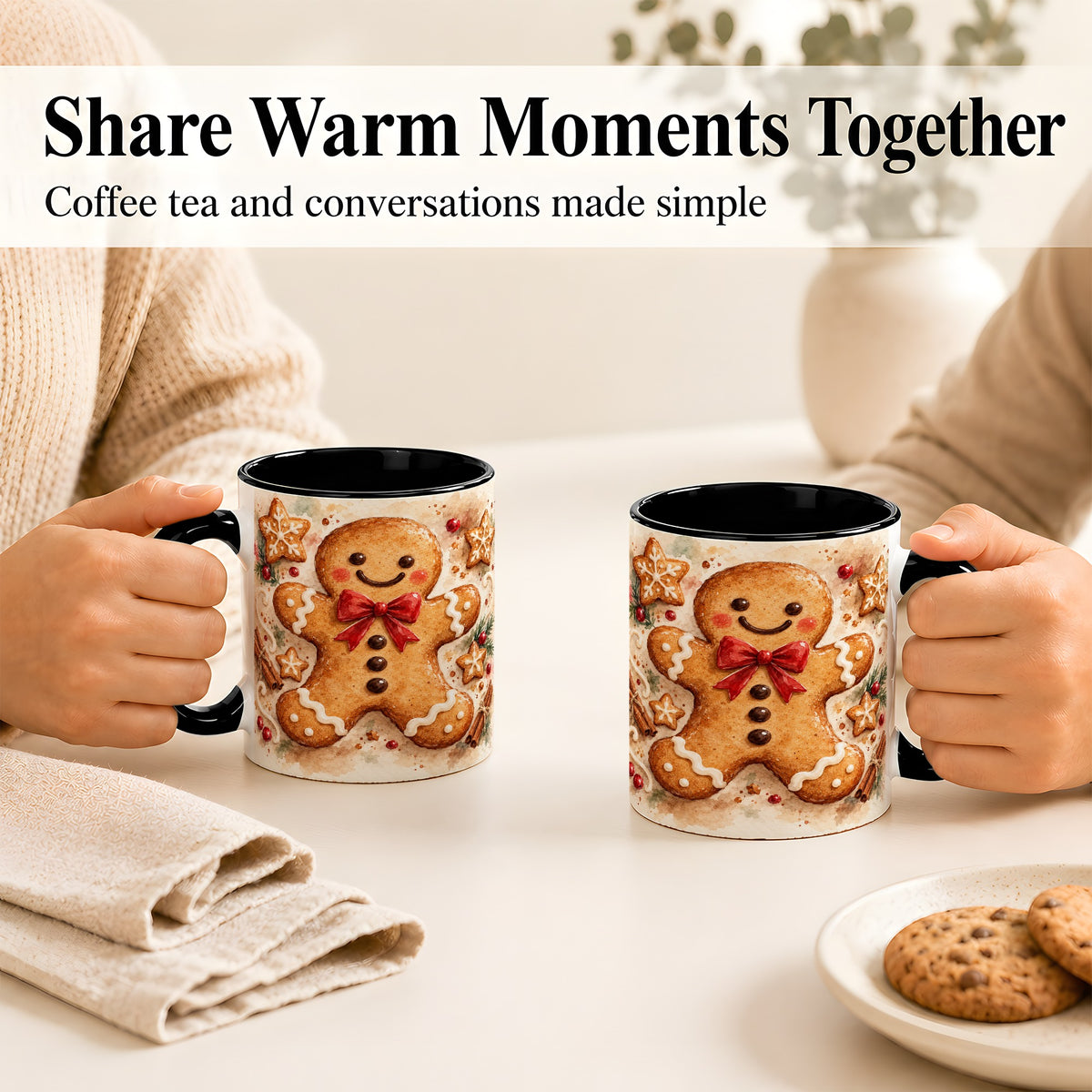 #pl[11oz|Black] Watercolor Gingerbread Coffee Mug, Christmas Cookie Mug, Ceramic Cup