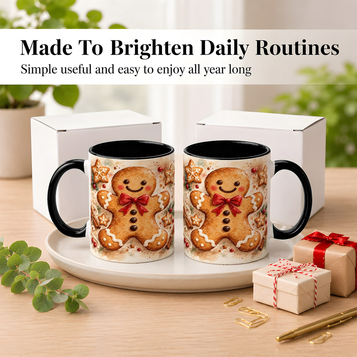 #pl[11oz|Black] Watercolor Gingerbread Coffee Mug, Christmas Cookie Mug, Ceramic Cup
