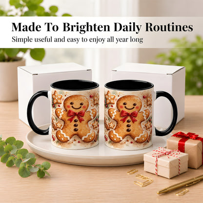 #pl[11oz|Black] Watercolor Gingerbread Coffee Mug, Christmas Cookie Mug, Ceramic Cup