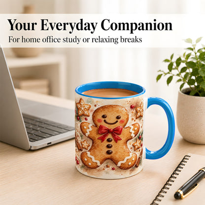 #pl[11oz|Blue] Watercolor Gingerbread Coffee Mug, Christmas Cookie Mug, Ceramic Cup