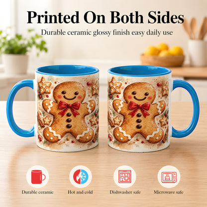 #pl[11oz|Blue] Watercolor Gingerbread Coffee Mug, Christmas Cookie Mug, Ceramic Cup