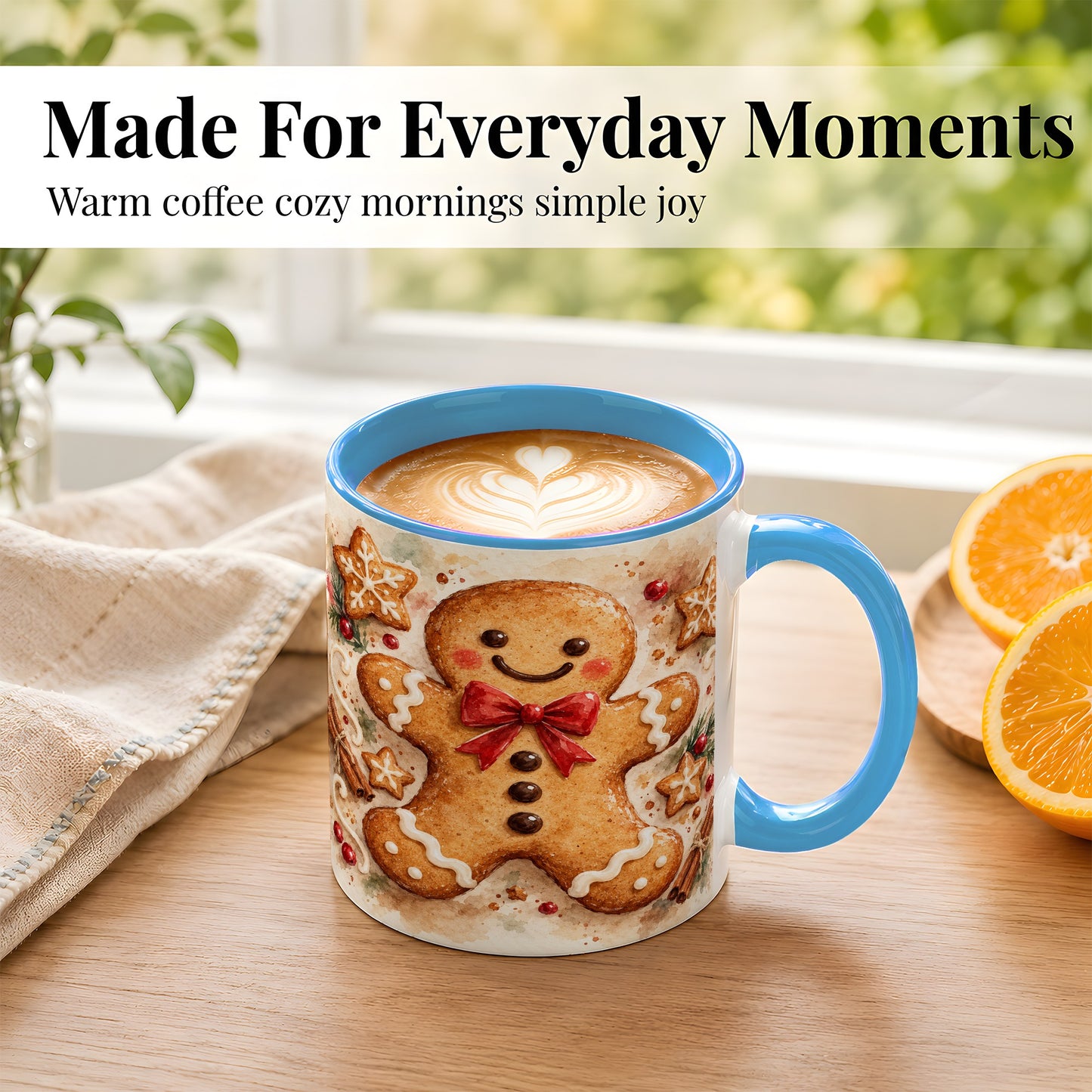 #pl[11oz|Blue] Watercolor Gingerbread Coffee Mug, Christmas Cookie Mug, Ceramic Cup