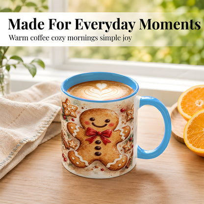 #pl[11oz|Blue] Watercolor Gingerbread Coffee Mug, Christmas Cookie Mug, Ceramic Cup
