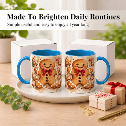 #pl[11oz|Blue] Watercolor Gingerbread Coffee Mug, Christmas Cookie Mug, Ceramic Cup