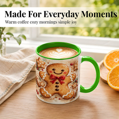 #pl[11oz|Green] Watercolor Gingerbread Coffee Mug, Christmas Cookie Mug, Ceramic Cup