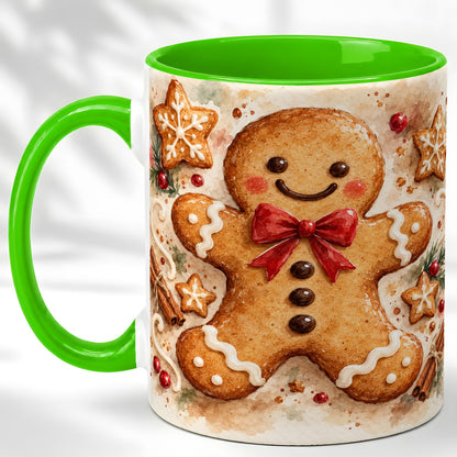 #pl[11oz|Green] Watercolor Gingerbread Coffee Mug, Christmas Cookie Mug, Ceramic Cup