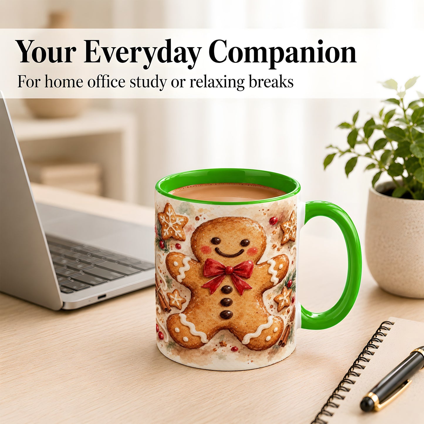 #pl[11oz|Green] Watercolor Gingerbread Coffee Mug, Christmas Cookie Mug, Ceramic Cup