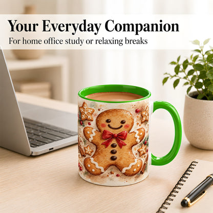 #pl[11oz|Green] Watercolor Gingerbread Coffee Mug, Christmas Cookie Mug, Ceramic Cup