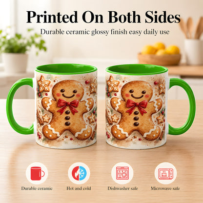 #pl[11oz|Green] Watercolor Gingerbread Coffee Mug, Christmas Cookie Mug, Ceramic Cup