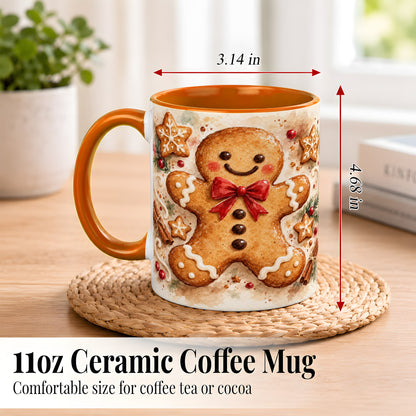 #pl[11oz|Orange] Watercolor Gingerbread Coffee Mug, Christmas Cookie Mug, Ceramic Cup
