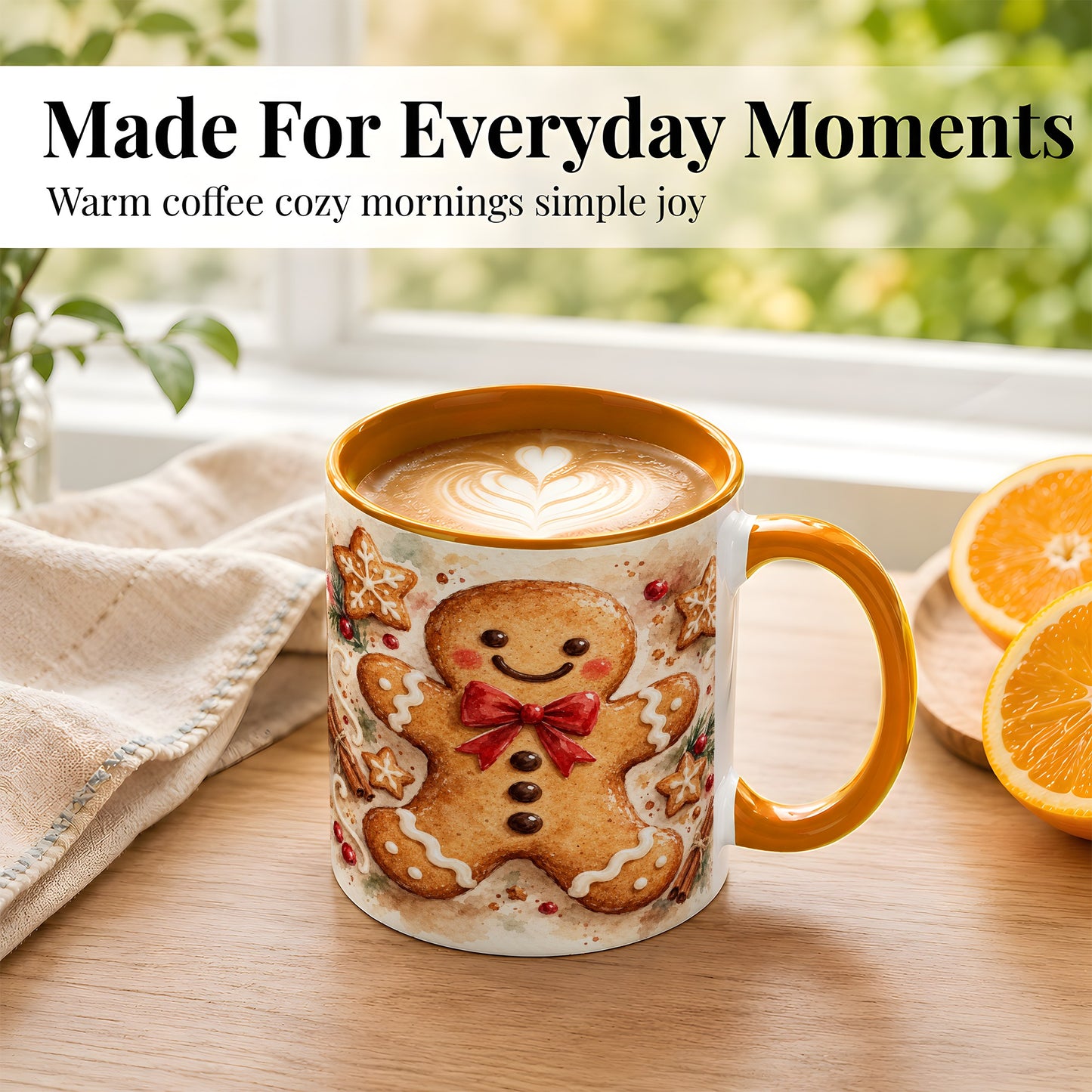 #pl[11oz|Orange] Watercolor Gingerbread Coffee Mug, Christmas Cookie Mug, Ceramic Cup