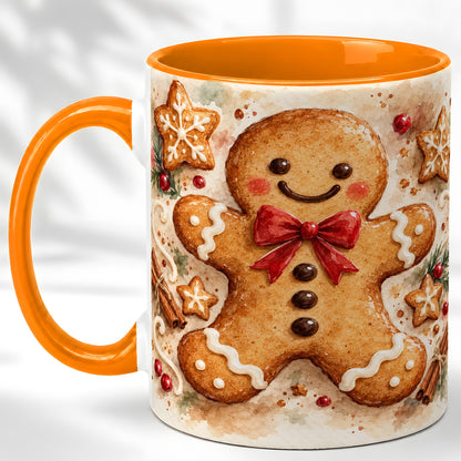 #pl[11oz|Orange] Watercolor Gingerbread Coffee Mug, Christmas Cookie Mug, Ceramic Cup