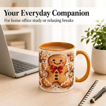 #pl[11oz|Orange] Watercolor Gingerbread Coffee Mug, Christmas Cookie Mug, Ceramic Cup