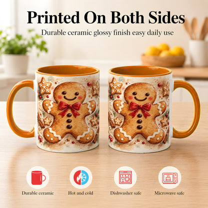 #pl[11oz|Orange] Watercolor Gingerbread Coffee Mug, Christmas Cookie Mug, Ceramic Cup