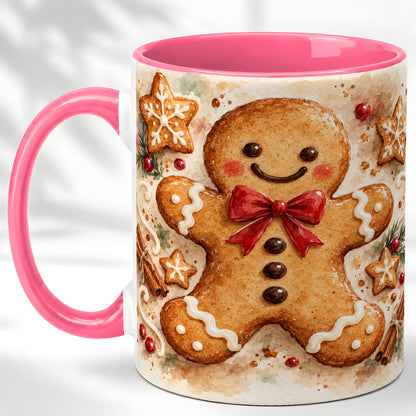 #pl[11oz|Pink] Watercolor Gingerbread Coffee Mug, Christmas Cookie Mug, Ceramic Cup