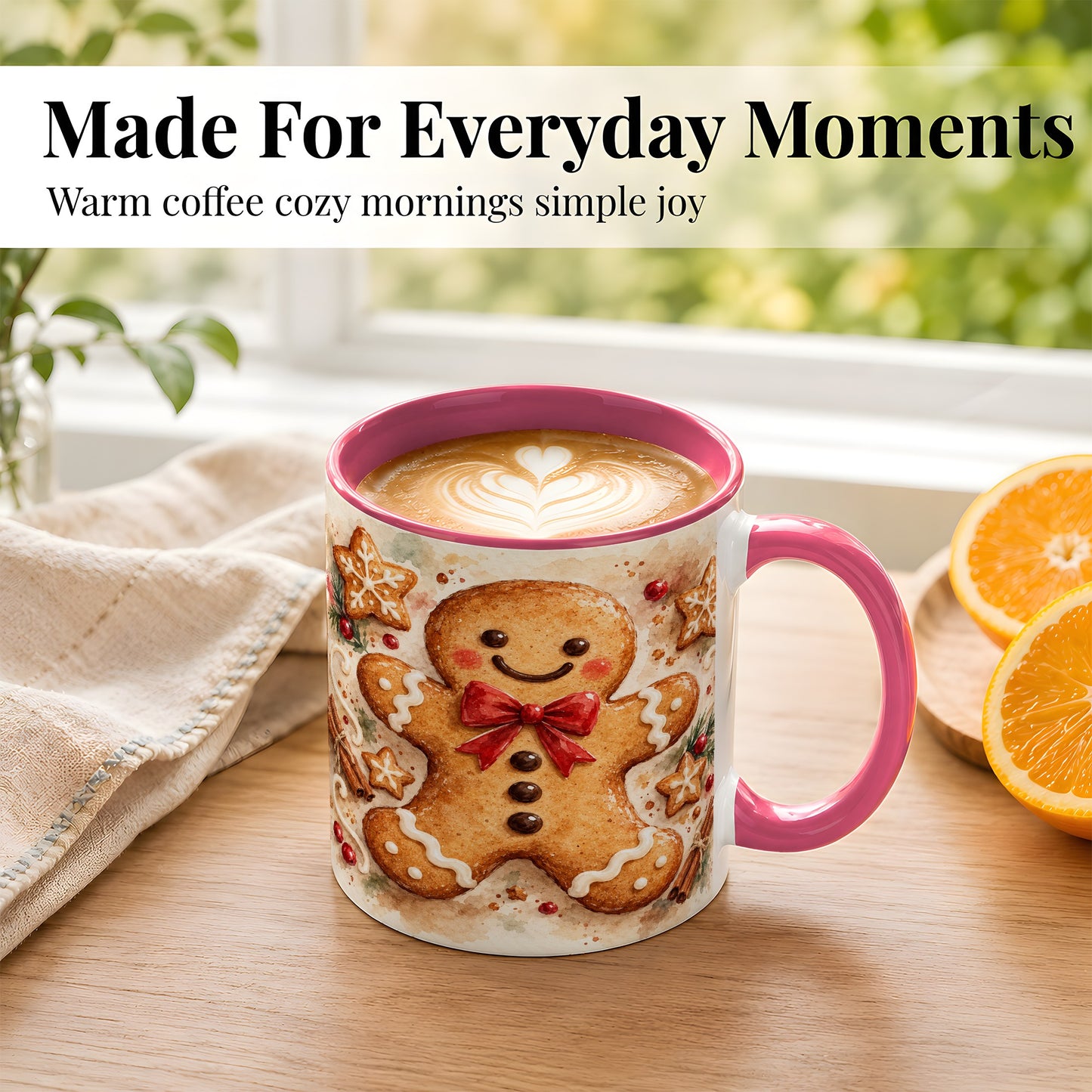 #pl[11oz|Pink] Watercolor Gingerbread Coffee Mug, Christmas Cookie Mug, Ceramic Cup