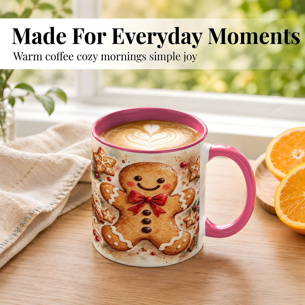 #pl[11oz|Pink] Watercolor Gingerbread Coffee Mug, Christmas Cookie Mug, Ceramic Cup