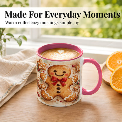 #pl[11oz|Pink] Watercolor Gingerbread Coffee Mug, Christmas Cookie Mug, Ceramic Cup