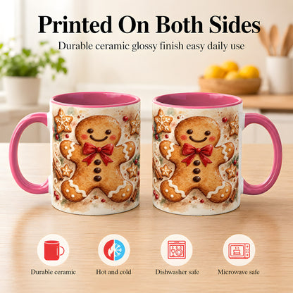 #pl[11oz|Pink] Watercolor Gingerbread Coffee Mug, Christmas Cookie Mug, Ceramic Cup