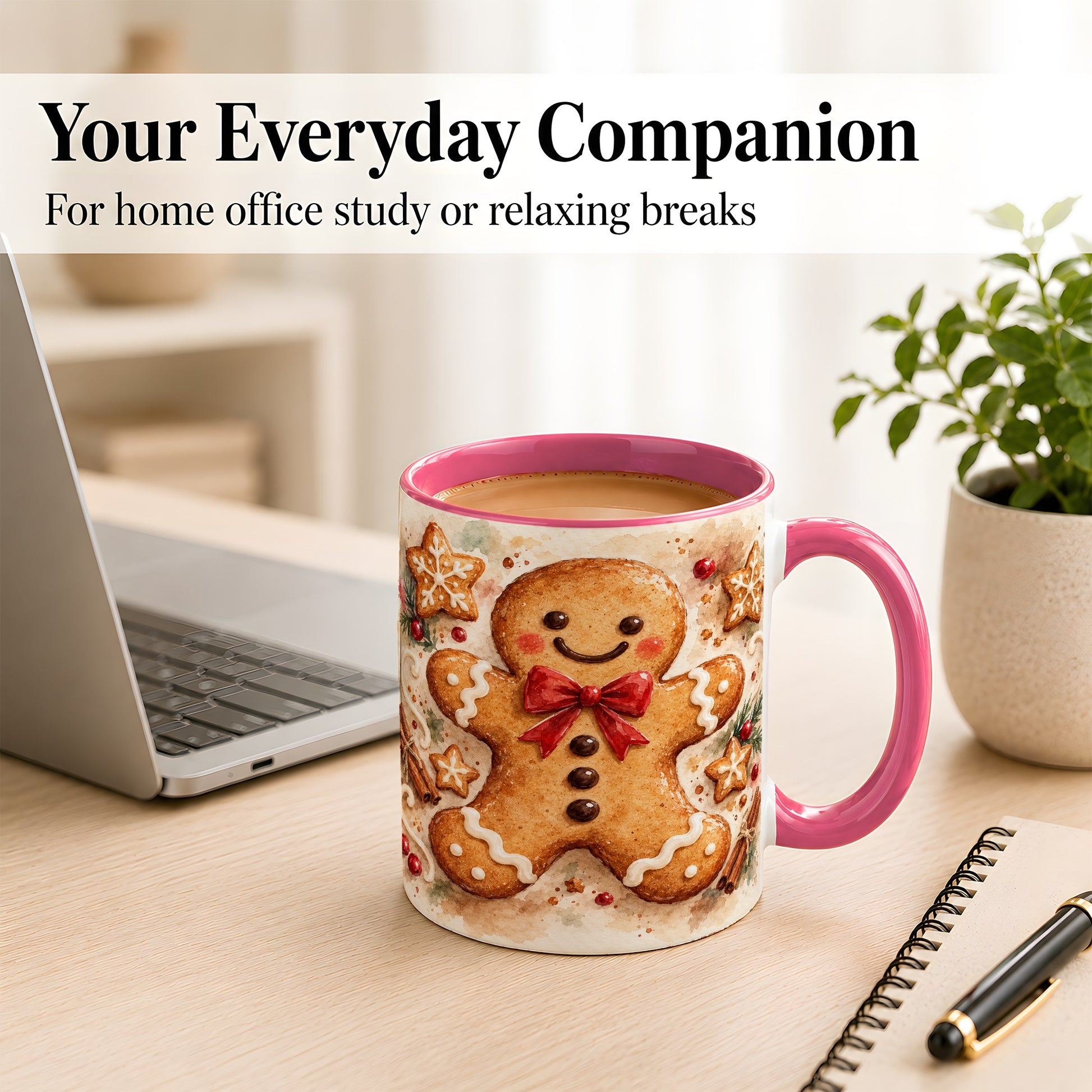 #pl[11oz|Pink] Watercolor Gingerbread Coffee Mug, Christmas Cookie Mug, Ceramic Cup