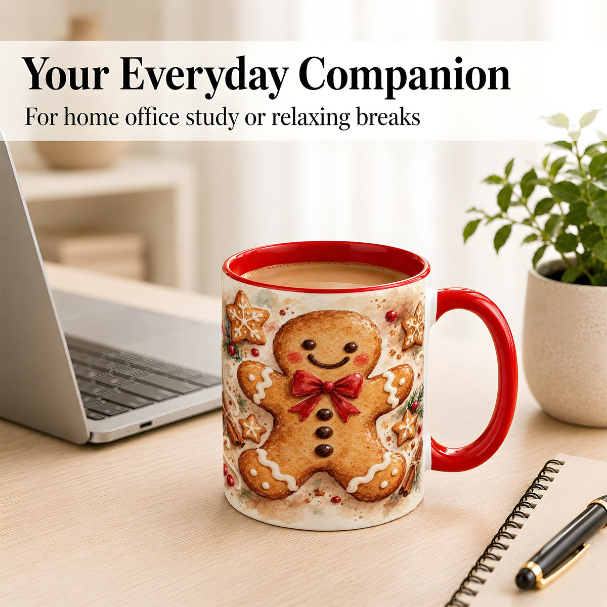 #pl[11oz|Red] Watercolor Gingerbread Coffee Mug, Christmas Cookie Mug, Ceramic Cup