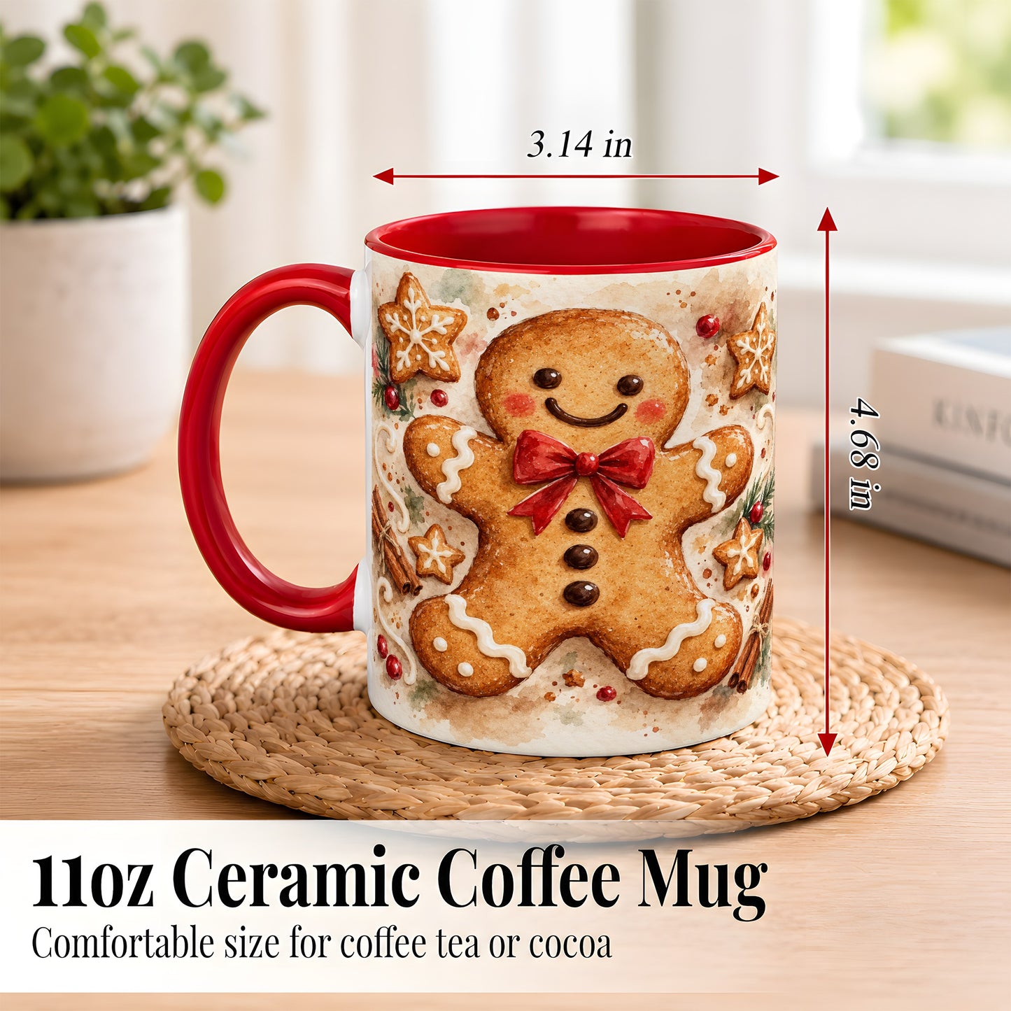 #pl[11oz|Red] Watercolor Gingerbread Coffee Mug, Christmas Cookie Mug, Ceramic Cup