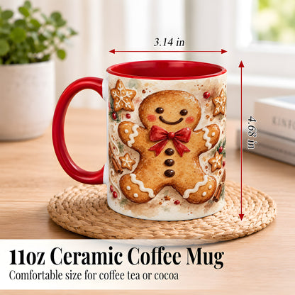 #pl[11oz|Red] Watercolor Gingerbread Coffee Mug, Christmas Cookie Mug, Ceramic Cup