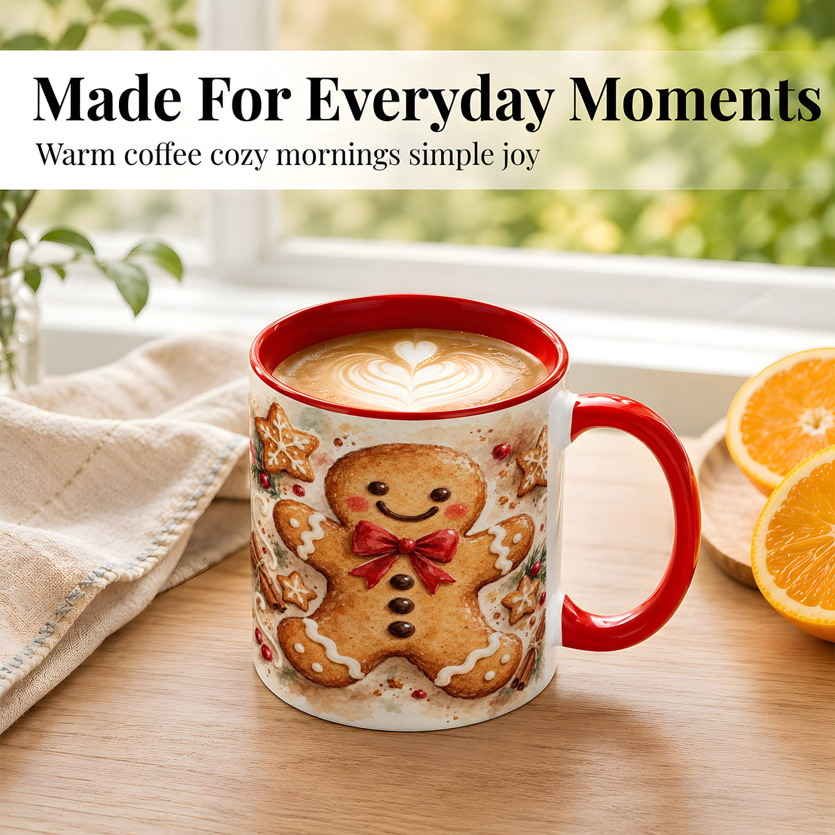 #pl[11oz|Red] Watercolor Gingerbread Coffee Mug, Christmas Cookie Mug, Ceramic Cup