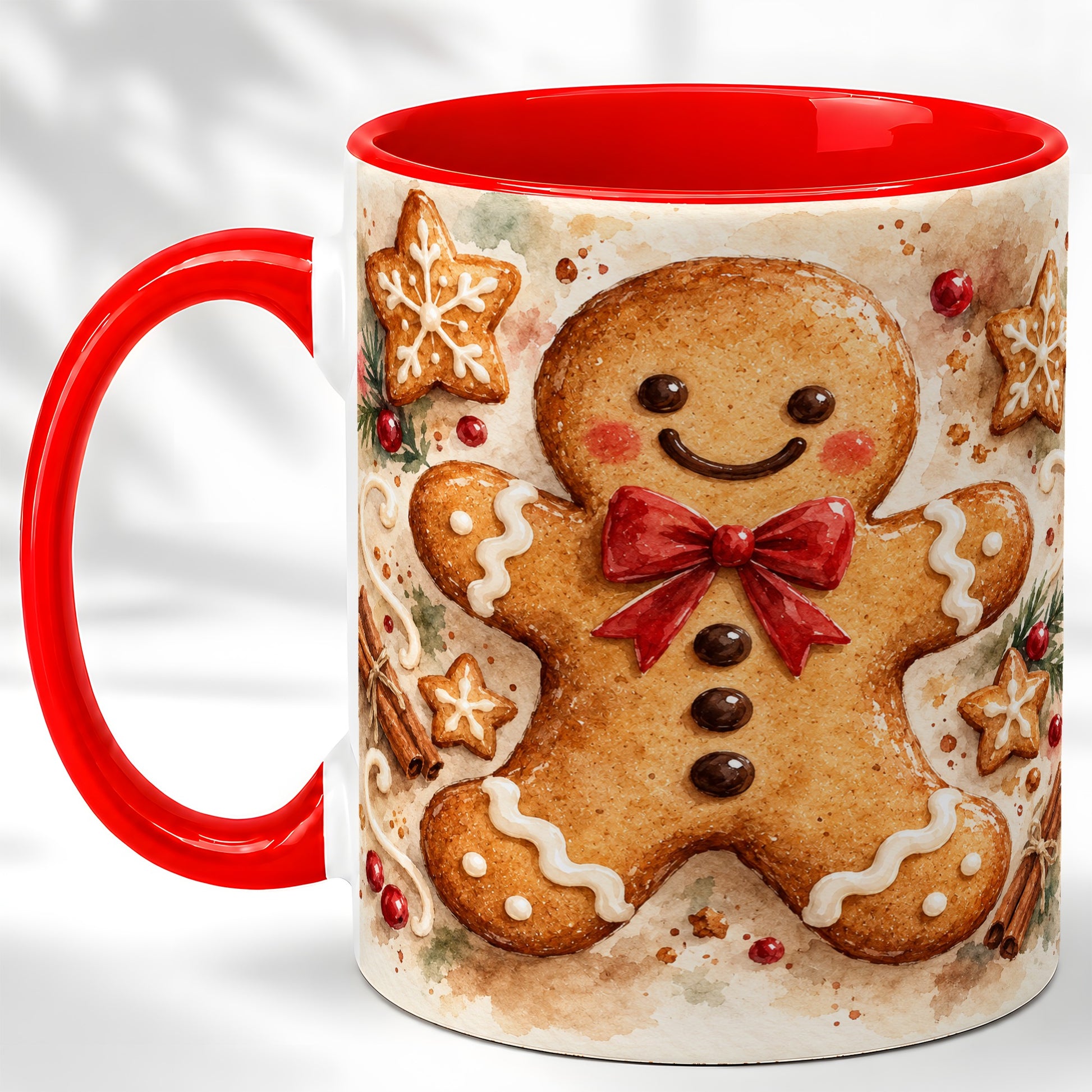 Watercolor Gingerbread Coffee Mug, Christmas Cookie Mug, Ceramic Cup
