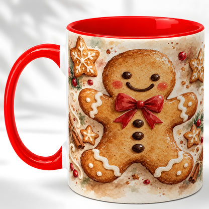 Watercolor Gingerbread Coffee Mug, Christmas Cookie Mug, Ceramic Cup
