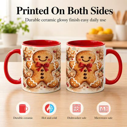 #pl[11oz|Red] Watercolor Gingerbread Coffee Mug, Christmas Cookie Mug, Ceramic Cup