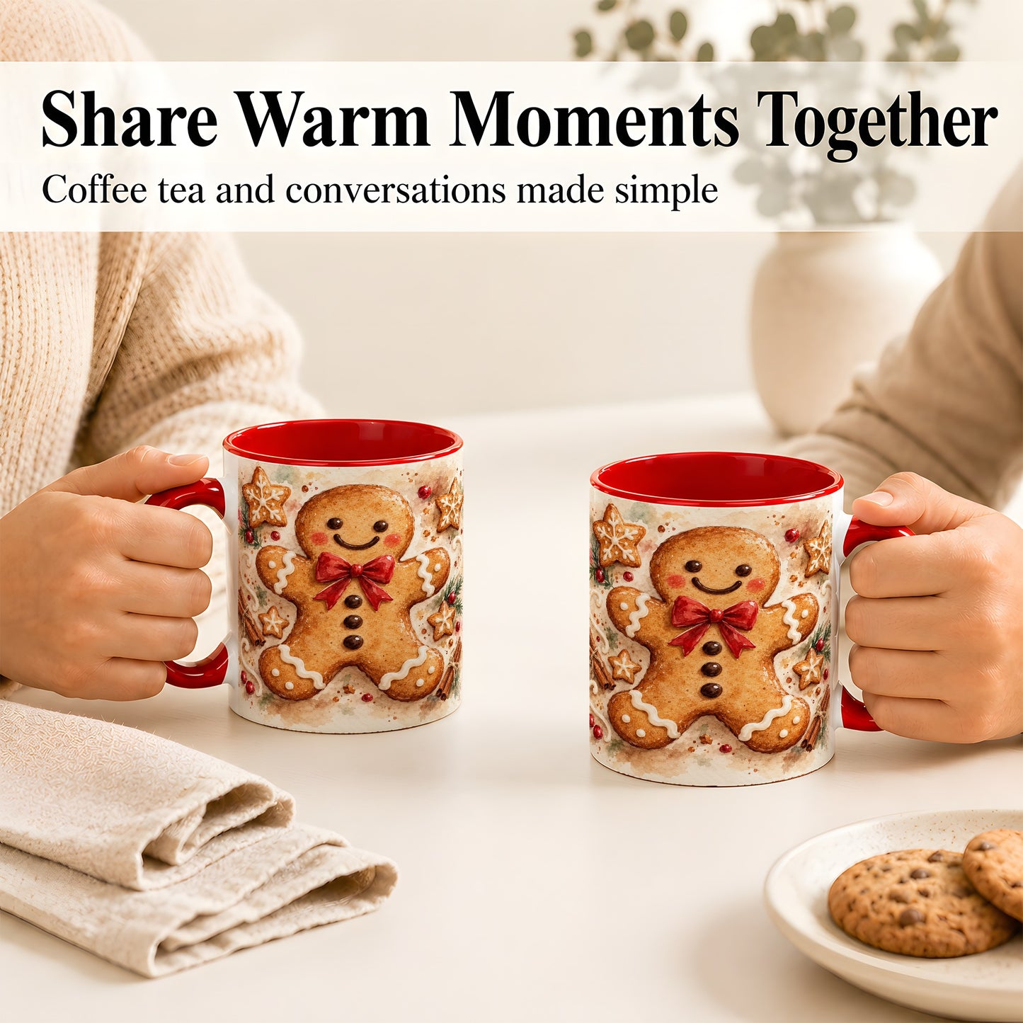 #pl[11oz|Red] Watercolor Gingerbread Coffee Mug, Christmas Cookie Mug, Ceramic Cup