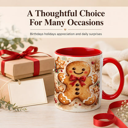 #pl[11oz|Red] Watercolor Gingerbread Coffee Mug, Christmas Cookie Mug, Ceramic Cup