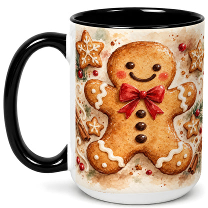 #pl[15oz|Black] Watercolor Gingerbread Coffee Mug, Christmas Cookie Mug, Ceramic Cup