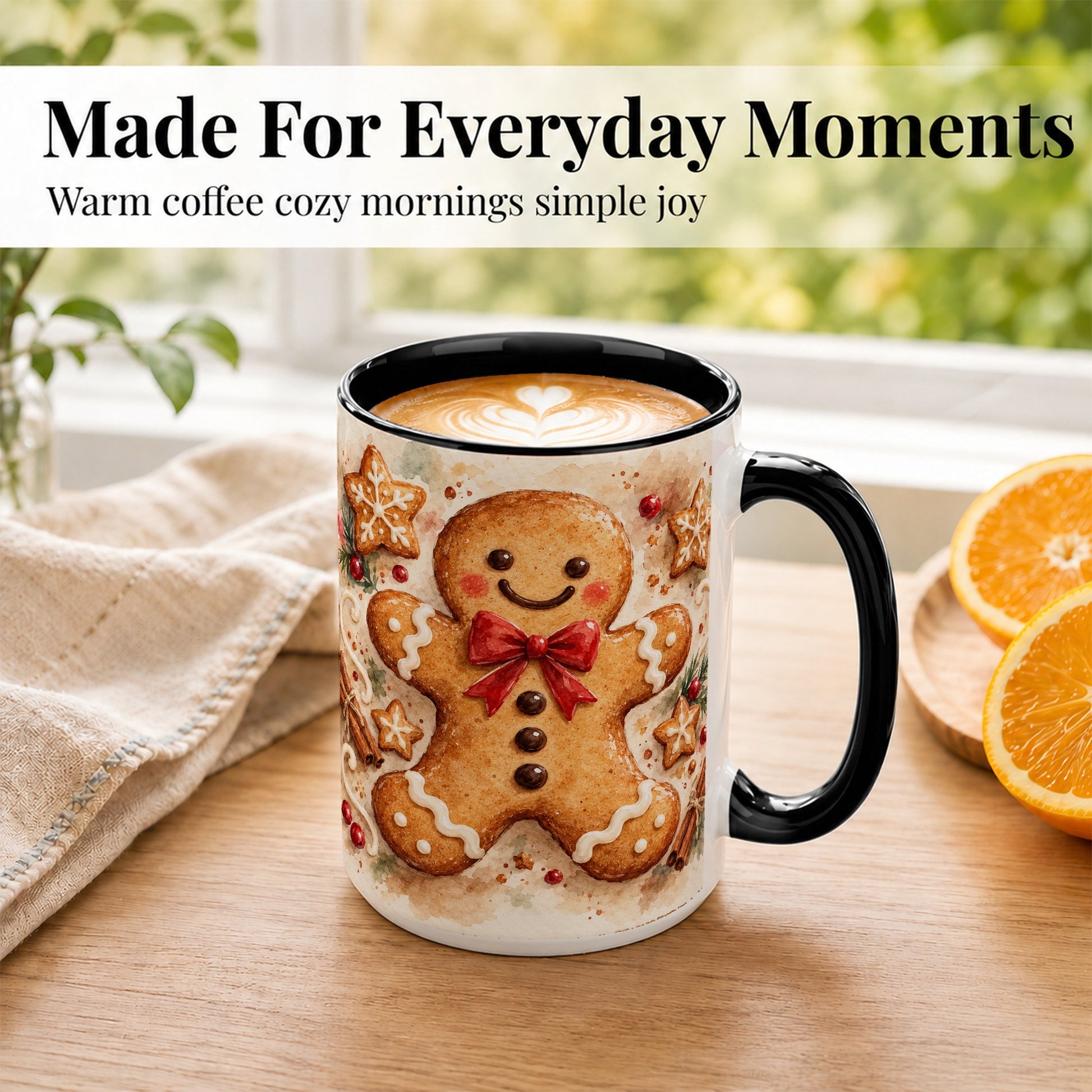 #pl[15oz|Black] Watercolor Gingerbread Coffee Mug, Christmas Cookie Mug, Ceramic Cup