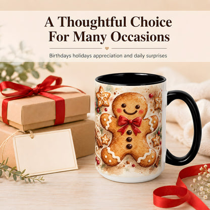 #pl[15oz|Black] Watercolor Gingerbread Coffee Mug, Christmas Cookie Mug, Ceramic Cup