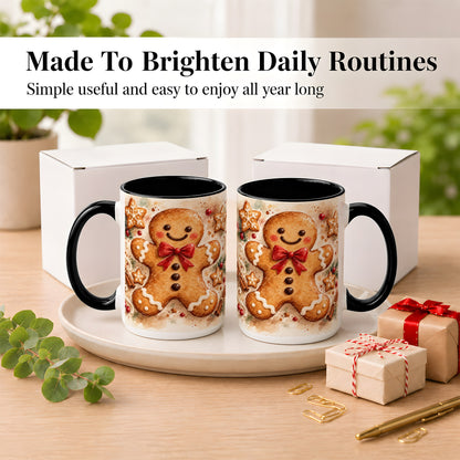 #pl[15oz|Black] Watercolor Gingerbread Coffee Mug, Christmas Cookie Mug, Ceramic Cup