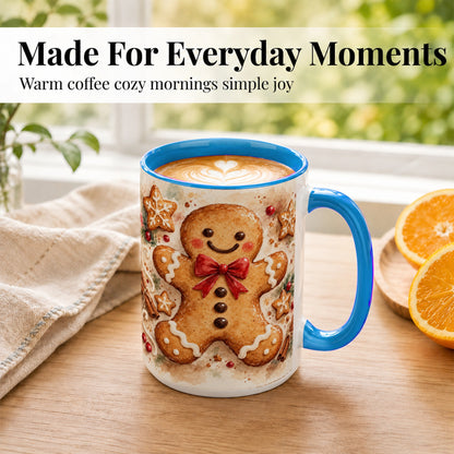 #pl[15oz|Blue] Watercolor Gingerbread Coffee Mug, Christmas Cookie Mug, Ceramic Cup