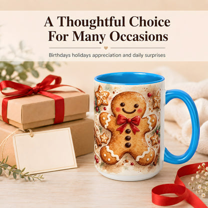 #pl[15oz|Blue] Watercolor Gingerbread Coffee Mug, Christmas Cookie Mug, Ceramic Cup