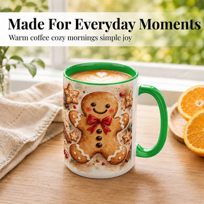 #pl[15oz|Green] Watercolor Gingerbread Coffee Mug, Christmas Cookie Mug, Ceramic Cup