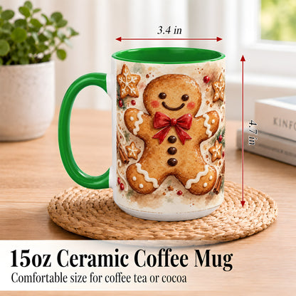#pl[15oz|Green] Watercolor Gingerbread Coffee Mug, Christmas Cookie Mug, Ceramic Cup