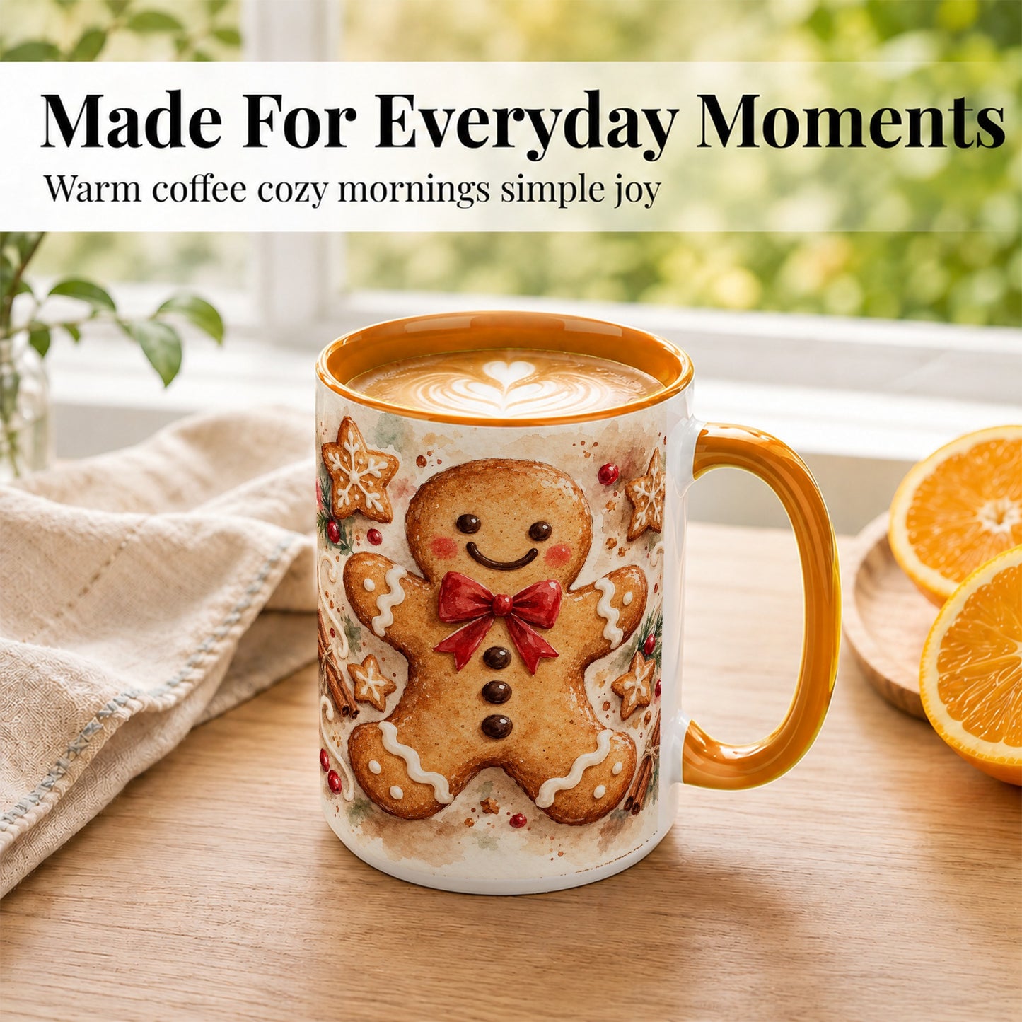 #pl[15oz|Orange] Watercolor Gingerbread Coffee Mug, Christmas Cookie Mug, Ceramic Cup