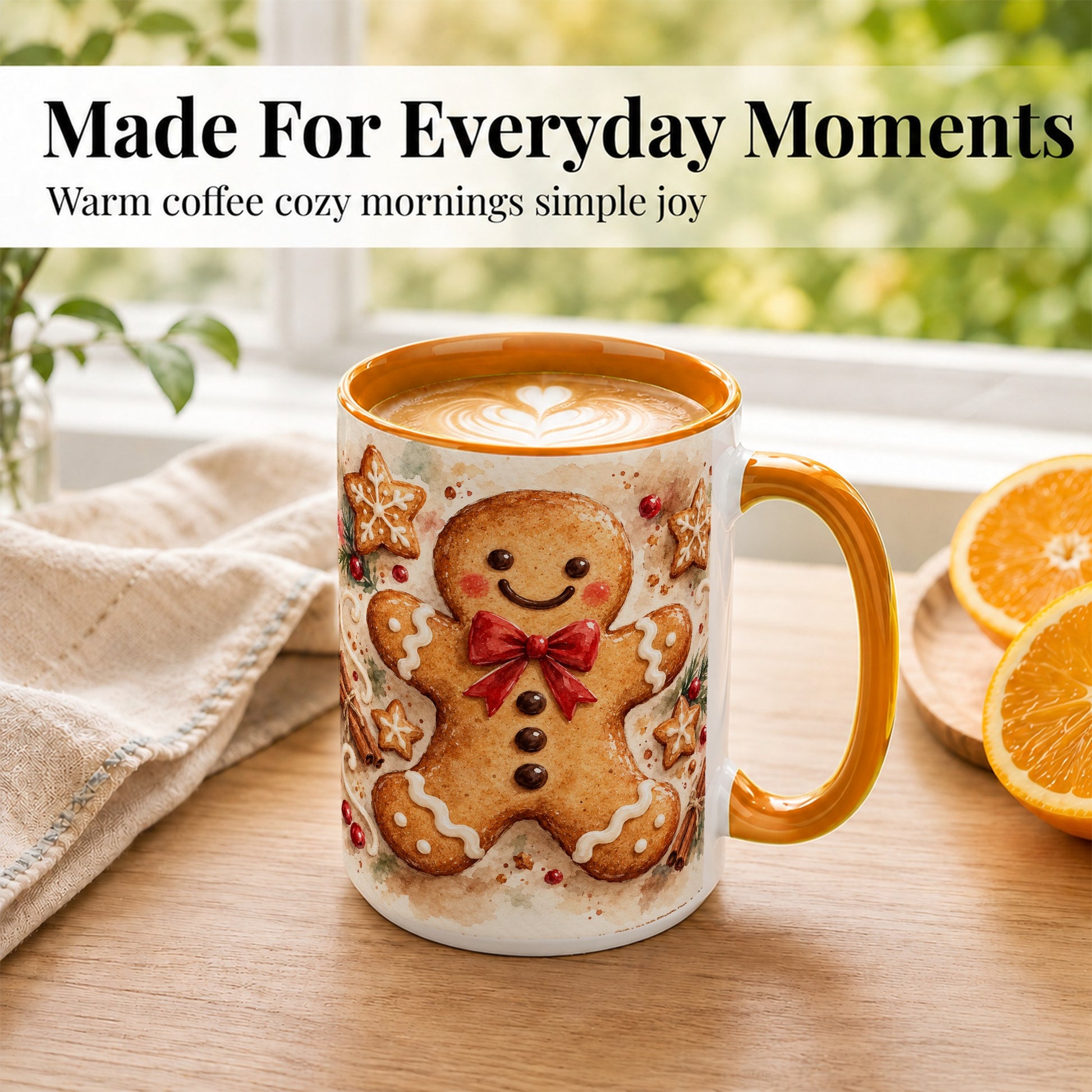 #pl[15oz|Orange] Watercolor Gingerbread Coffee Mug, Christmas Cookie Mug, Ceramic Cup