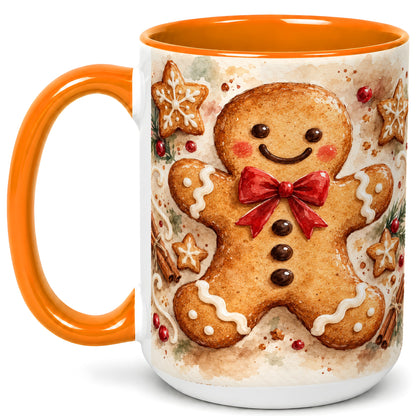 #pl[15oz|Orange] Watercolor Gingerbread Coffee Mug, Christmas Cookie Mug, Ceramic Cup