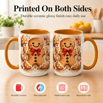 #pl[15oz|Orange] Watercolor Gingerbread Coffee Mug, Christmas Cookie Mug, Ceramic Cup
