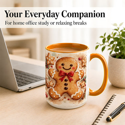 #pl[15oz|Orange] Watercolor Gingerbread Coffee Mug, Christmas Cookie Mug, Ceramic Cup