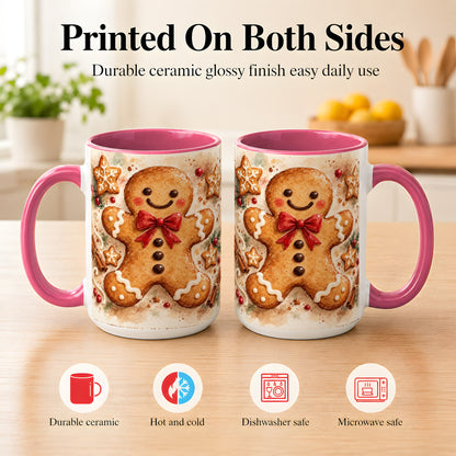 #pl[15oz|Pink] Watercolor Gingerbread Coffee Mug, Christmas Cookie Mug, Ceramic Cup