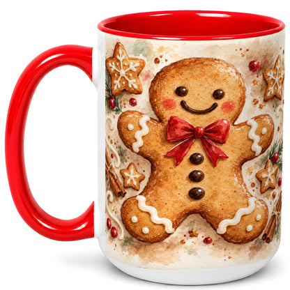 #pl[15oz|Red] Watercolor Gingerbread Coffee Mug, Christmas Cookie Mug, Ceramic Cup