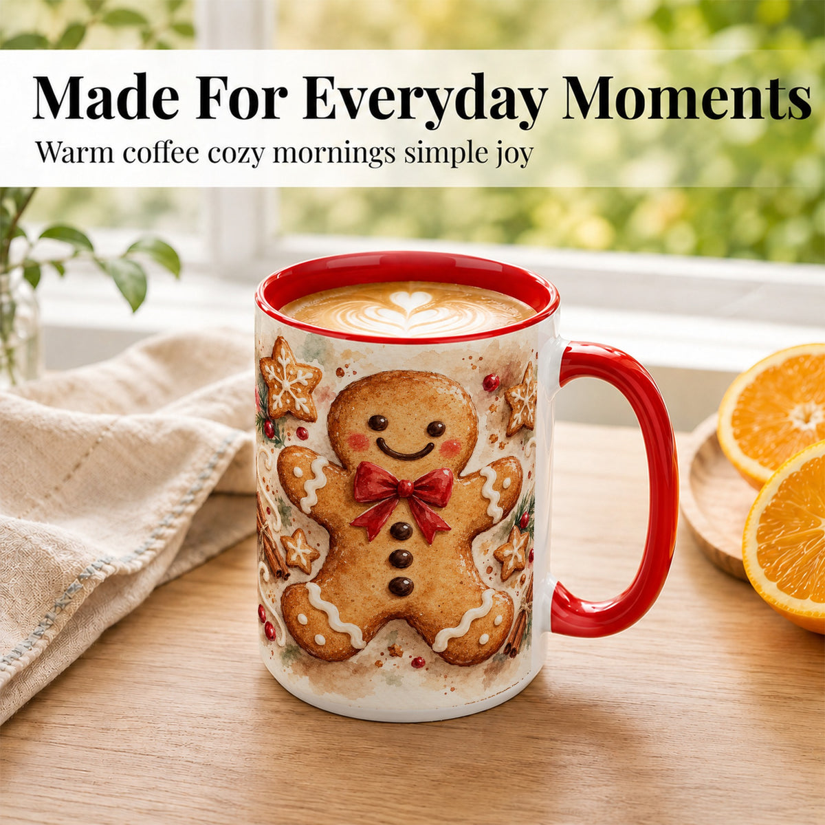 #pl[15oz|Red] Watercolor Gingerbread Coffee Mug, Christmas Cookie Mug, Ceramic Cup